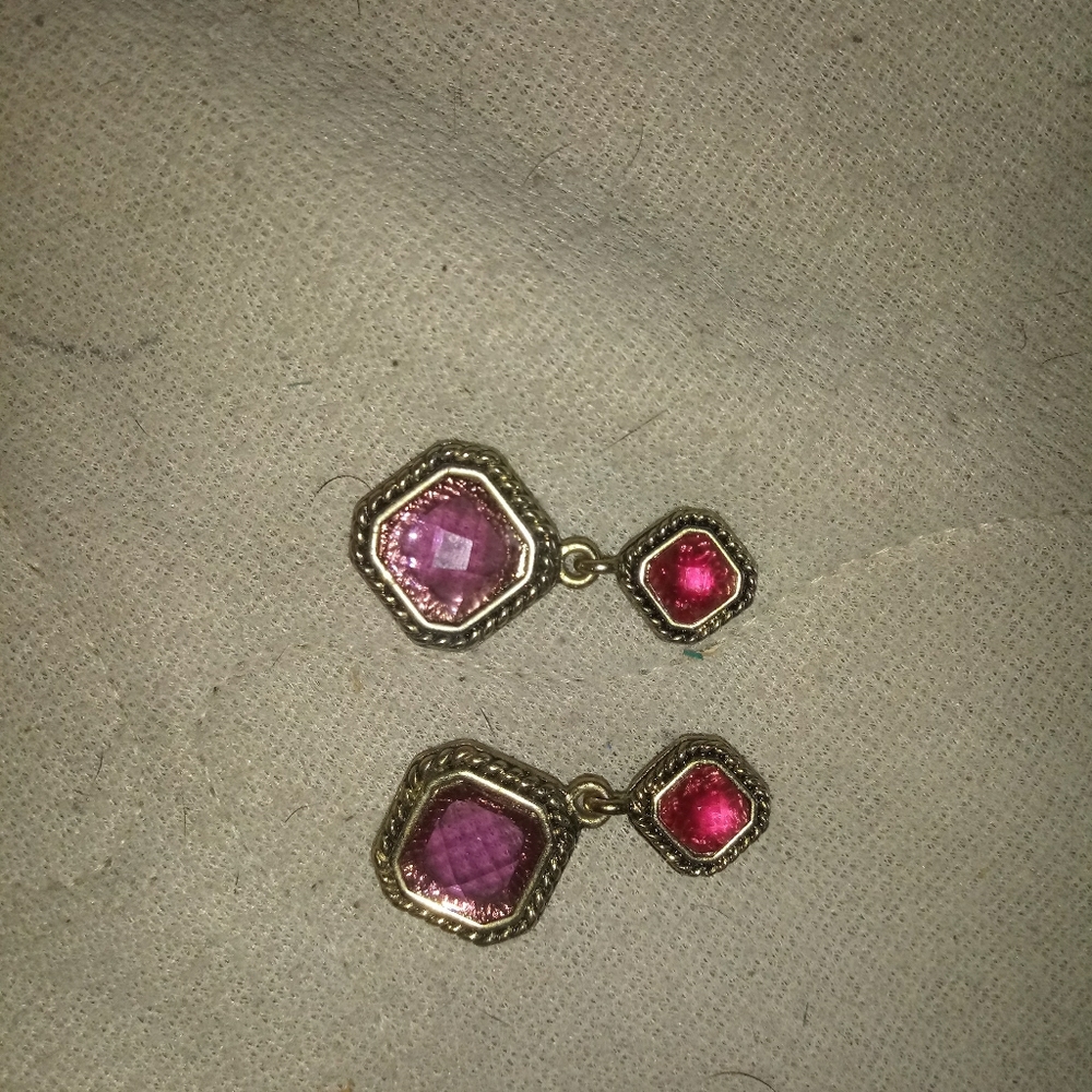 Vintage Purple, pink & gold tone drop earrings
